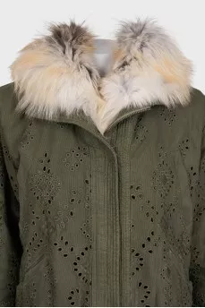 Green jacket with fox fur