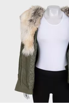 Green jacket with fox fur