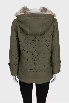 Green jacket with fox fur