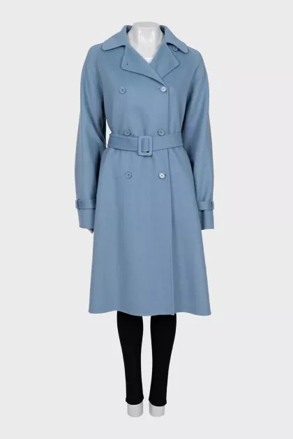 Blue wool coat with a belt