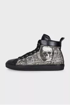 Men's black and white leather sneakers