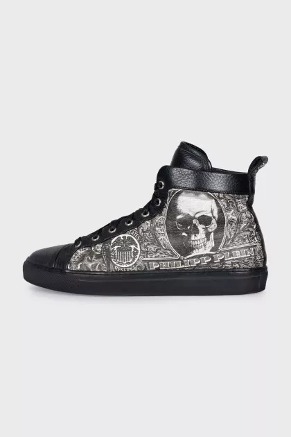 Men's black and white leather sneakers