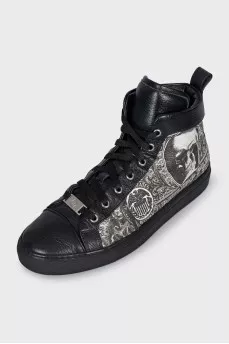 Men's black and white leather sneakers