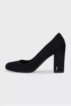 Suede shoes with a silver logo