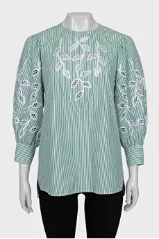 Loose striped blouse with perforations