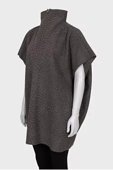 Houndstooth print wool cape