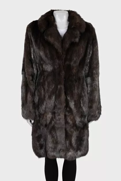 Straight cut sable fur coat with hooks