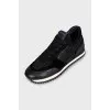 Leather and velvet sneakers with rhinestones