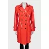 Red faux leather raincoat