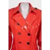 Red faux leather raincoat