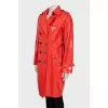 Red faux leather raincoat