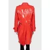 Red faux leather raincoat