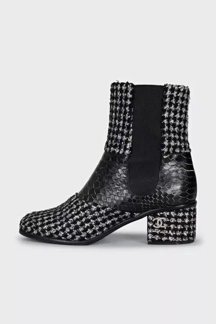 Leather and textile ankle boots with elastic bands