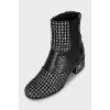 Leather and textile ankle boots with elastic bands