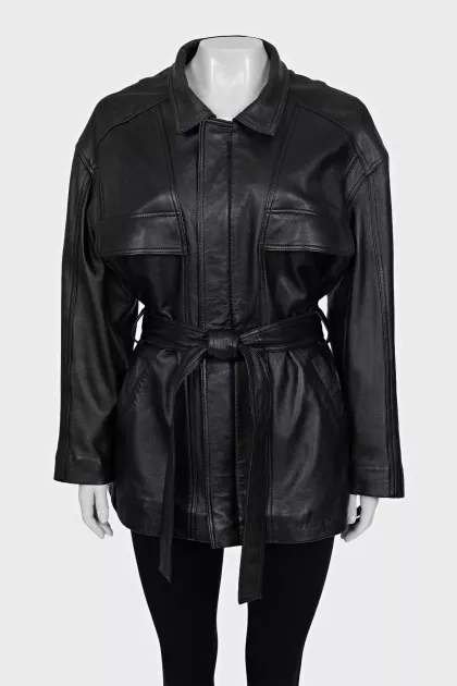 Long leather jacket with belt