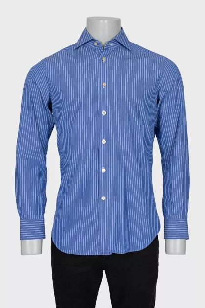 Men's blue shirt with white stripes