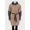 Leather coat with cashmere sleeves