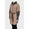 Leather coat with cashmere sleeves