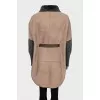 Leather coat with cashmere sleeves