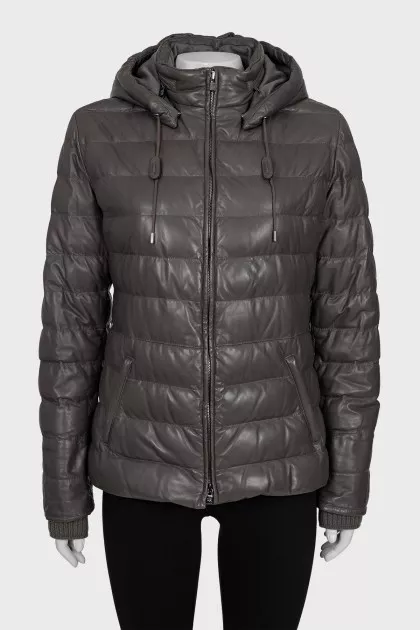 Leather jacket with a removable hood