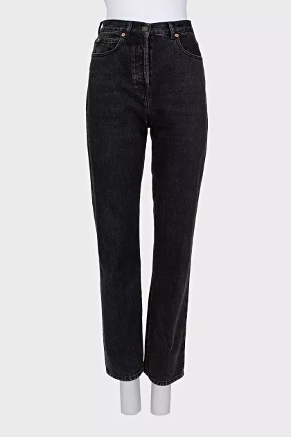 Black button-down jeans with embroidery