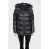 Straight down jacket with fur trim on the hood