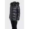 Straight down jacket with fur trim on the hood