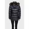 Straight down jacket with fur trim on the hood