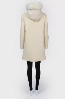 Button coat with fur hood