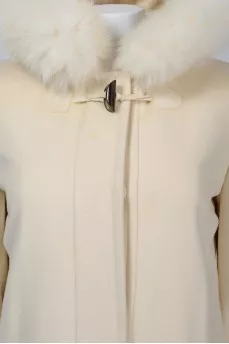 Button coat with fur hood