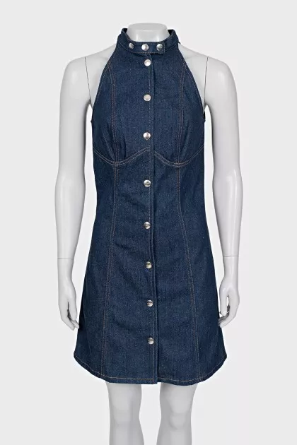Sleeveless denim dress with buttons