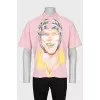 Men's pink printed polo shirt