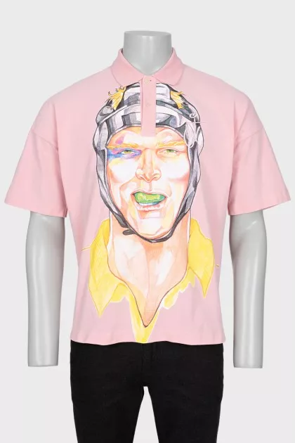 Men's pink printed polo shirt