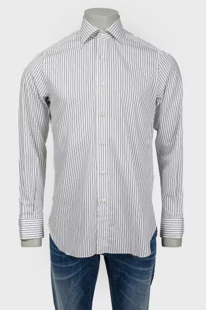 Men's shirt white with black stripes