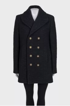 Double-breasted black coat