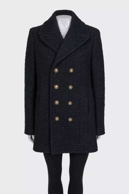 Double-breasted black coat