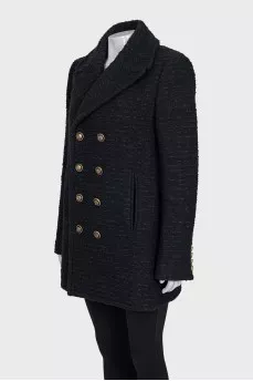 Double-breasted black coat