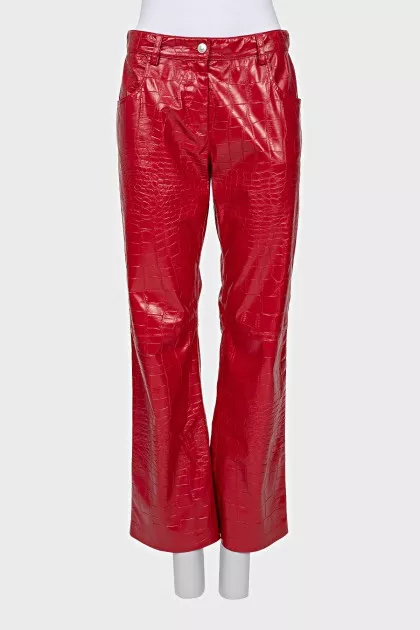 Red trousers with embossed leather