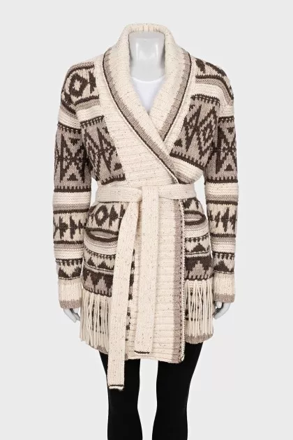 Knitted cardigan with a geometric print