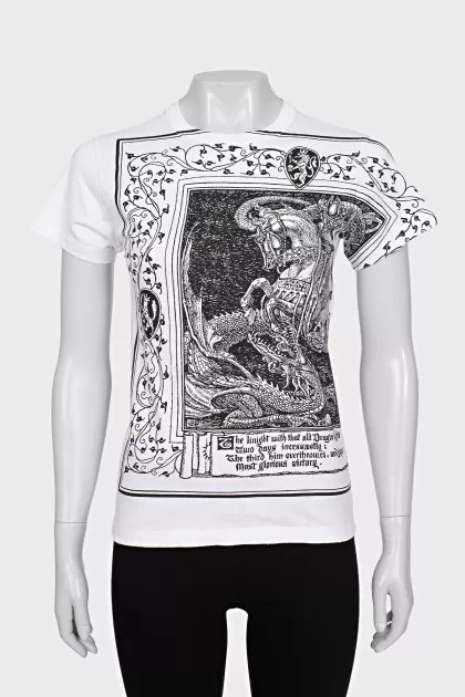 White T-shirt with black print