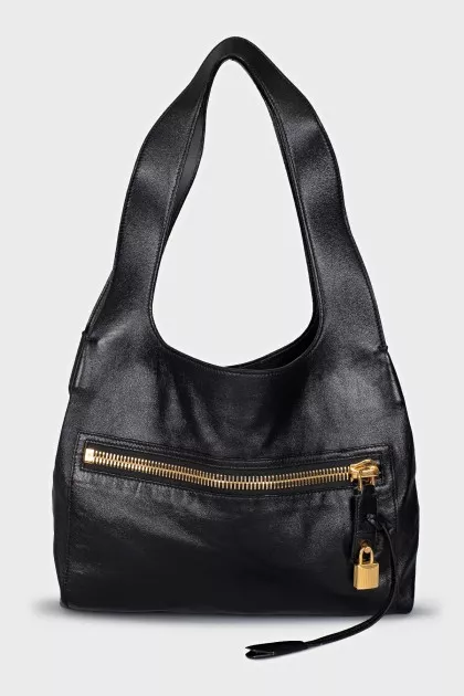Leather bag with a gold lock