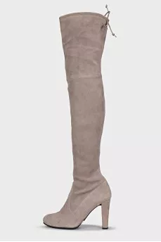 Beige suede over-the-knee boots