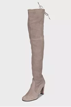 Beige suede over-the-knee boots