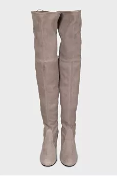 Beige suede over-the-knee boots