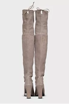 Beige suede over-the-knee boots