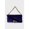 Velvet Baguette bag with gold logo