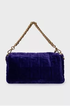 Velvet Baguette bag with gold logo