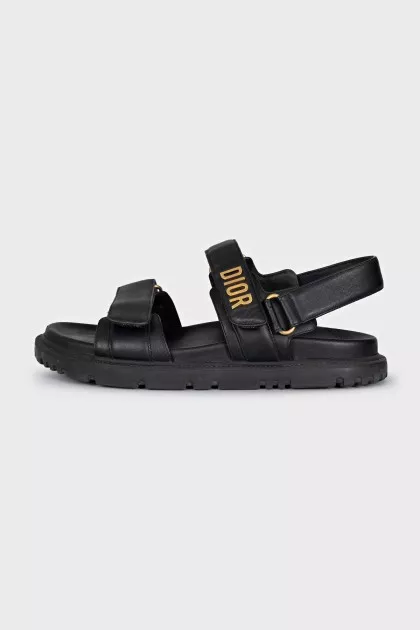 Dioract black leather sandals