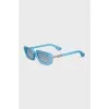 Narrow sunglasses with blue frames