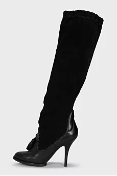 Leather and suede boots with tassels